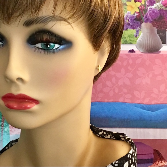 Minimalist Gold Cross Earrings - Picture 7 of 8